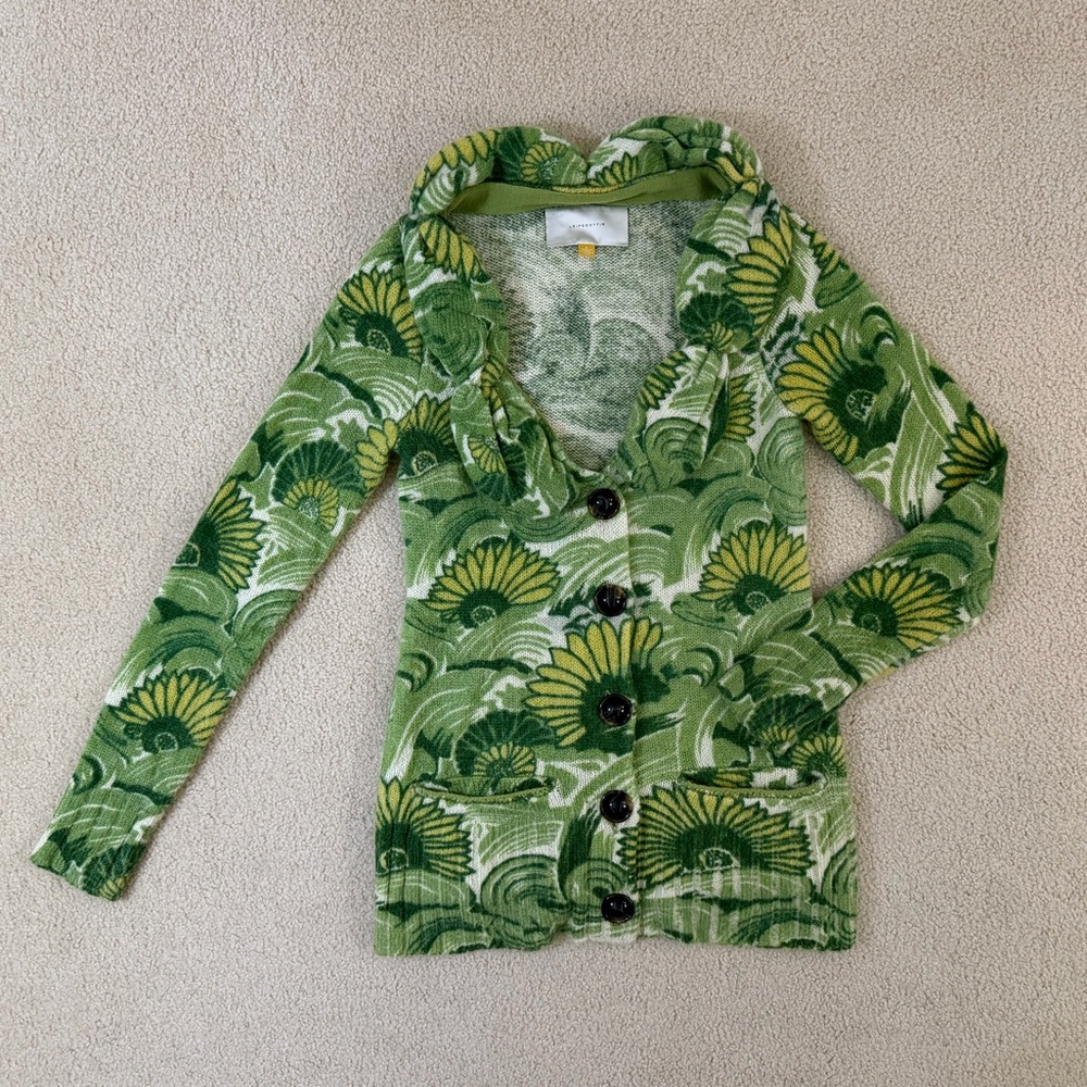 Leifsdottir Anthropologie Green Wool/Mohair Blend Knit Cardigan